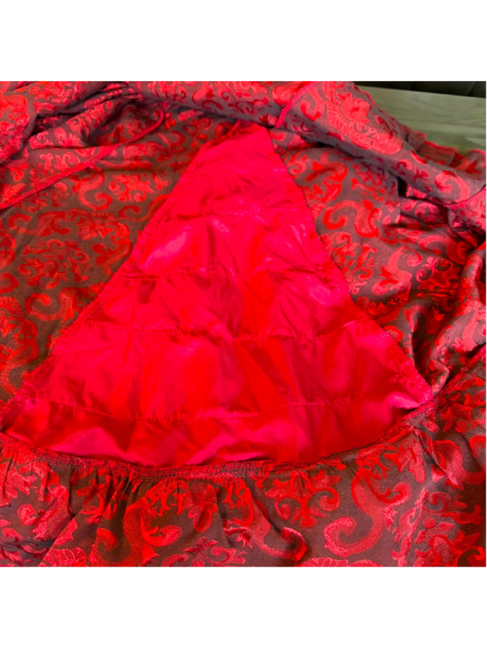 Belle Poque Red Black Brocade Corset Lace-Up Ruffled Maxi Skirt Gothic Victorian - Picture 7 of 13
